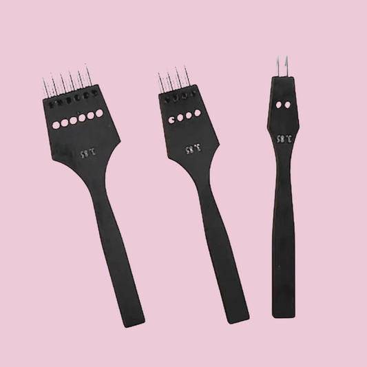 Prickling iron set with interchangeable perforated pipes: 2 - 4- 6 incl. spare perforated pipes